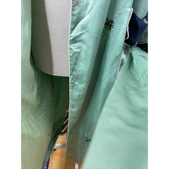 Vintage 100% Silk Kimono Robe Light Green Black XXL Embroidered Bird Floral Leaf - Picture 14 of 16